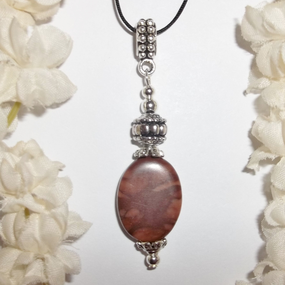 Brown Jasper Silver Pendant Necklace Set NWT Costume Jewelry Charm Woman 4780